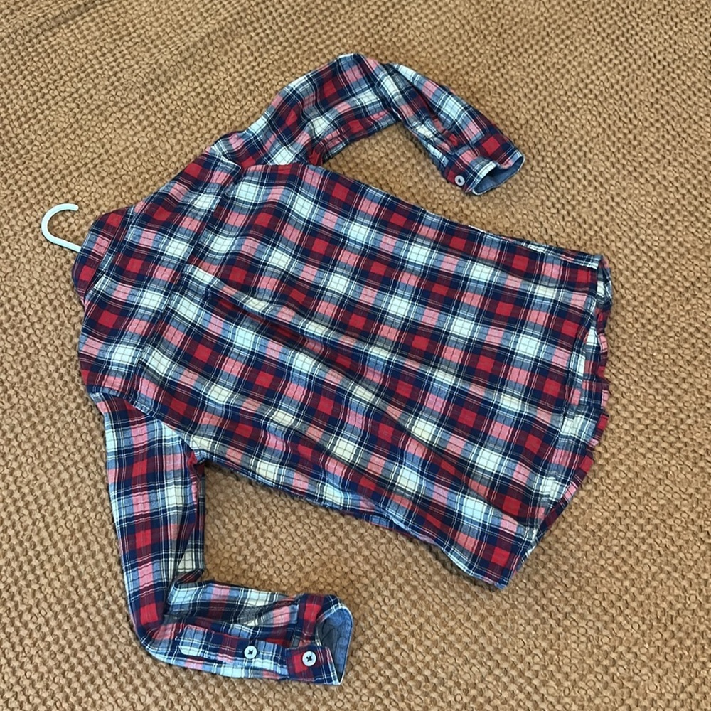 Peek Boys Button Down Plaid Shirt Blue Red White M 6-7 - Picture 5 of 6